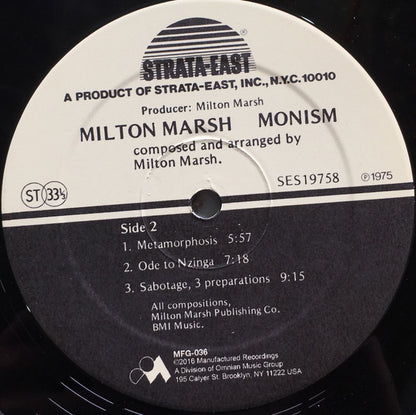 Milton Marsh : Monism (LP, Album, RE, RM)